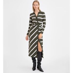 Tanya Taylor Brindy Olive and White Diagonal Stripe Dress